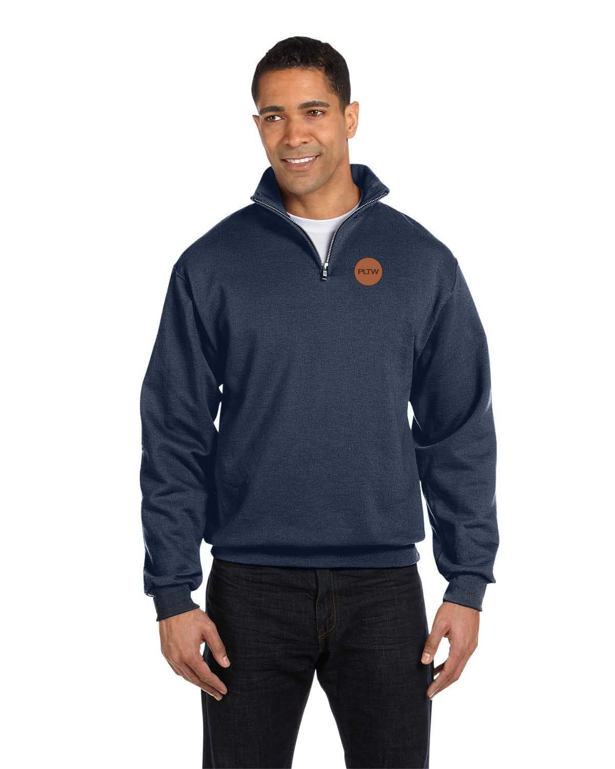 PLTW Leather Patch - Quarter-Zip Cadet Collar Sweatshirt