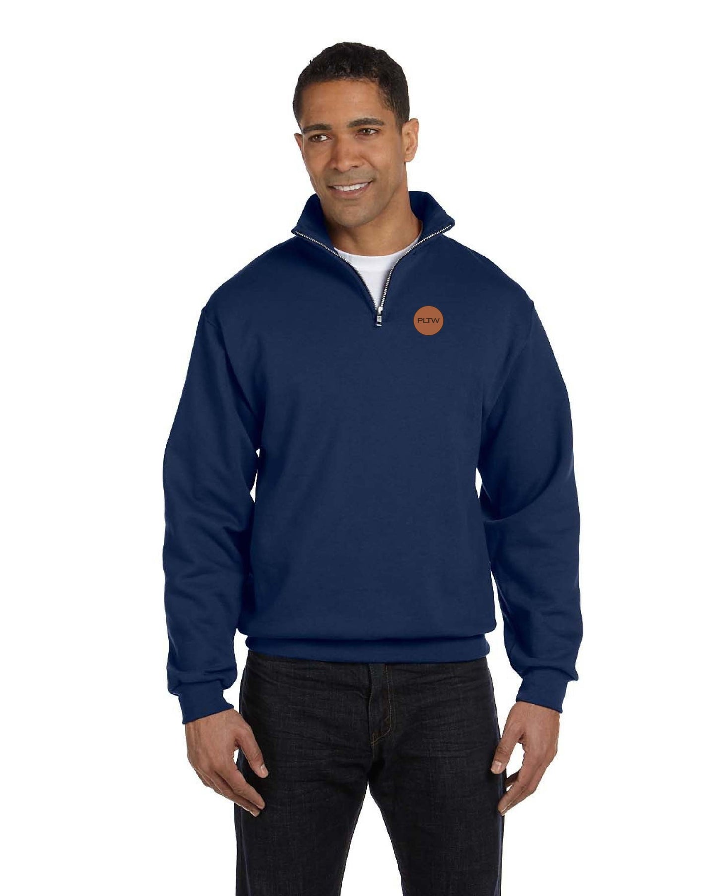 PLTW Leather Patch - Quarter-Zip Cadet Collar Sweatshirt