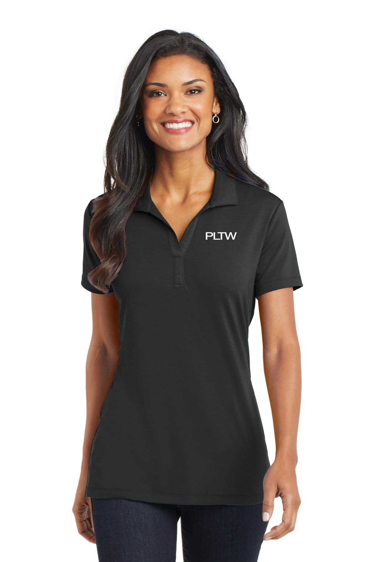 Women's black cotton polo shirt top